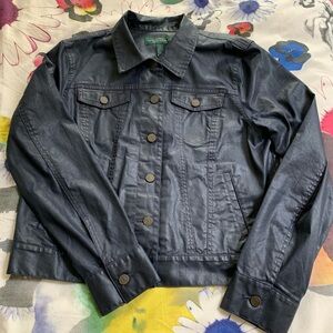 Waxed cotton look navy blue jacket by Lauren Jeans size L. EUC